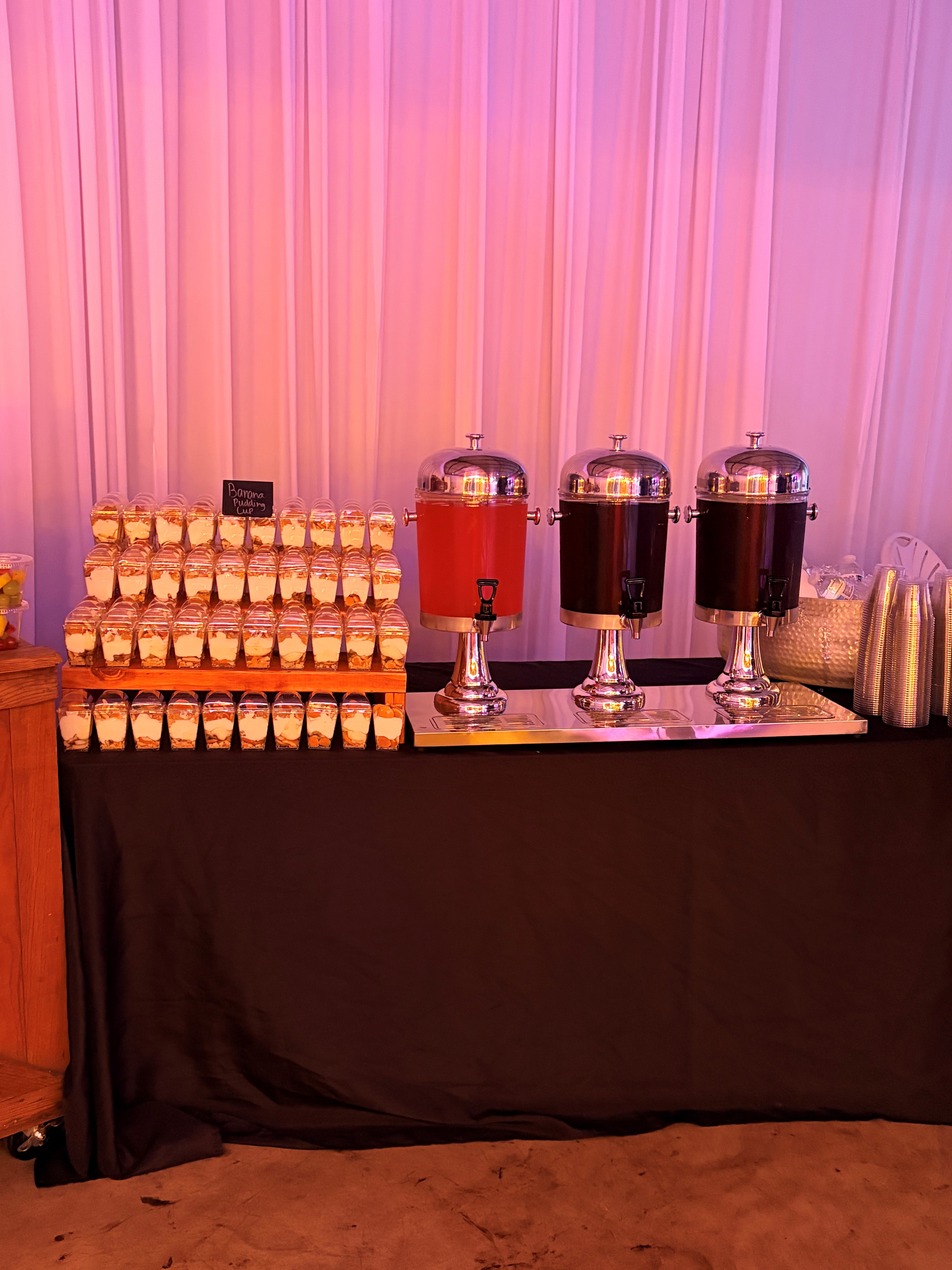 Banana pudding cups and drinks prepared for the KHS Homecoming Dance