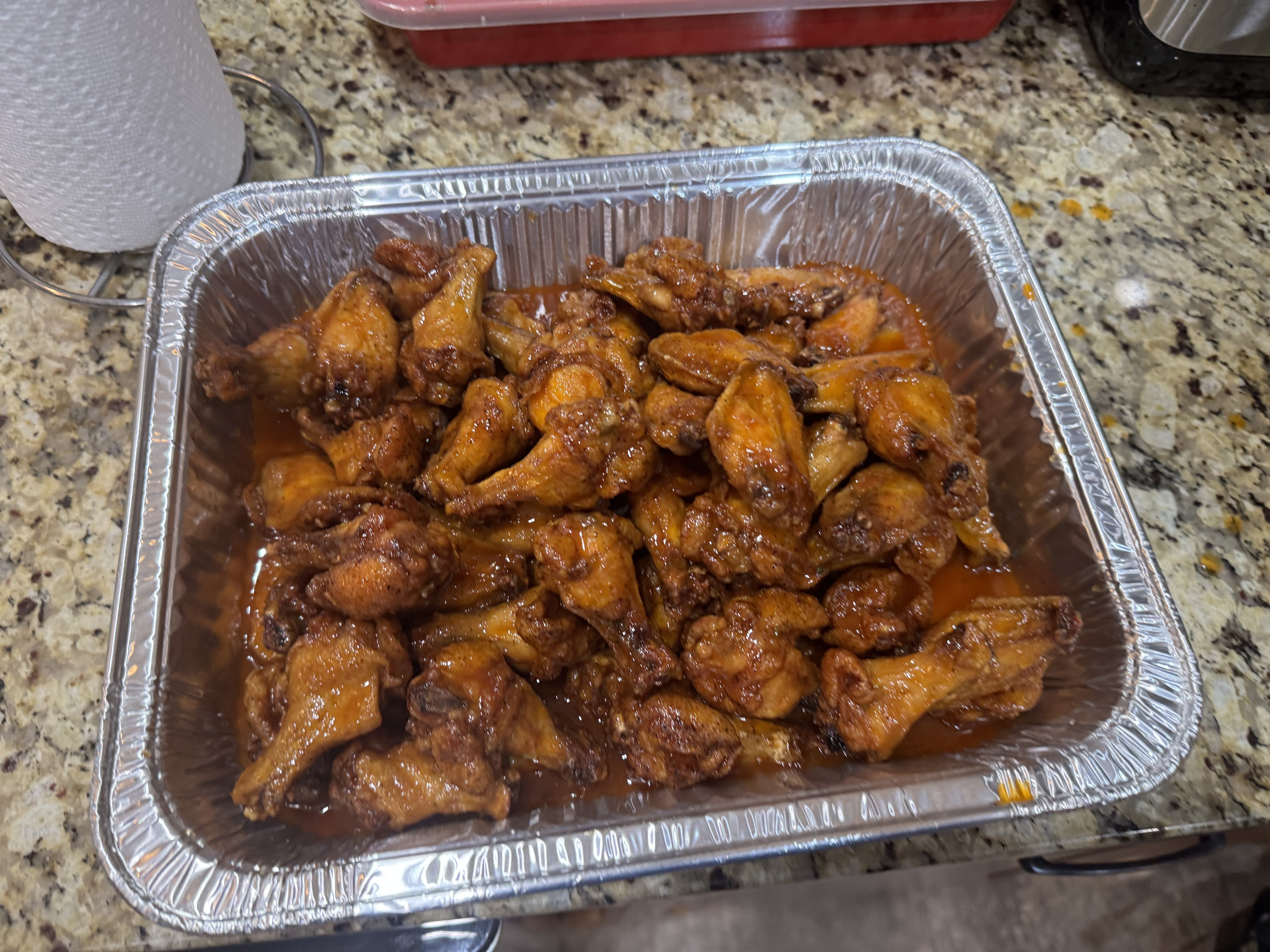 Hot honey wings prepared for service